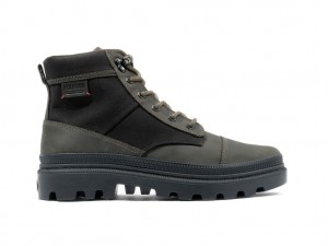 Men Palladium Pallatrooper Rough Boots Black / Olive | FOSB-39701