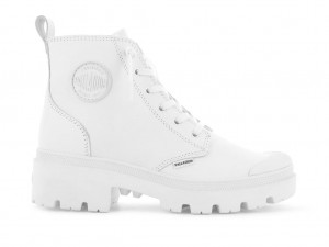 Women Palladium Pallabase Leather Boots White / Black | LRQK-38975