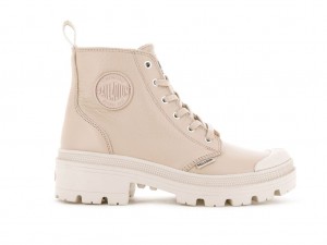 Women Palladium Pallabase Leather Boots Beige | LHIR-06849