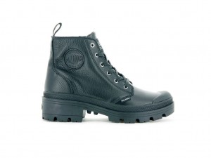 Women Palladium Pallabase Leather Boots Black / Black | UVZN-87604