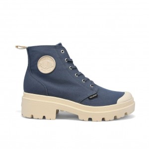 Women Palladium Pallabase Twill Boots Indigo | WUYF-90257