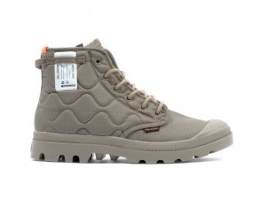 Women Palladium Pampa Re-quilted Boots Olive | QWEU-04589