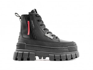 Women Palladium Revolt Boot Zip Leather Boots Black / Black | JEBL-86957