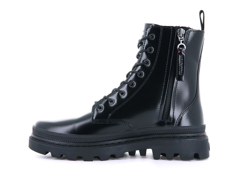 Kids' Palladium Pallatrooper Off-1 Boots Black / Black | SJMA-98256