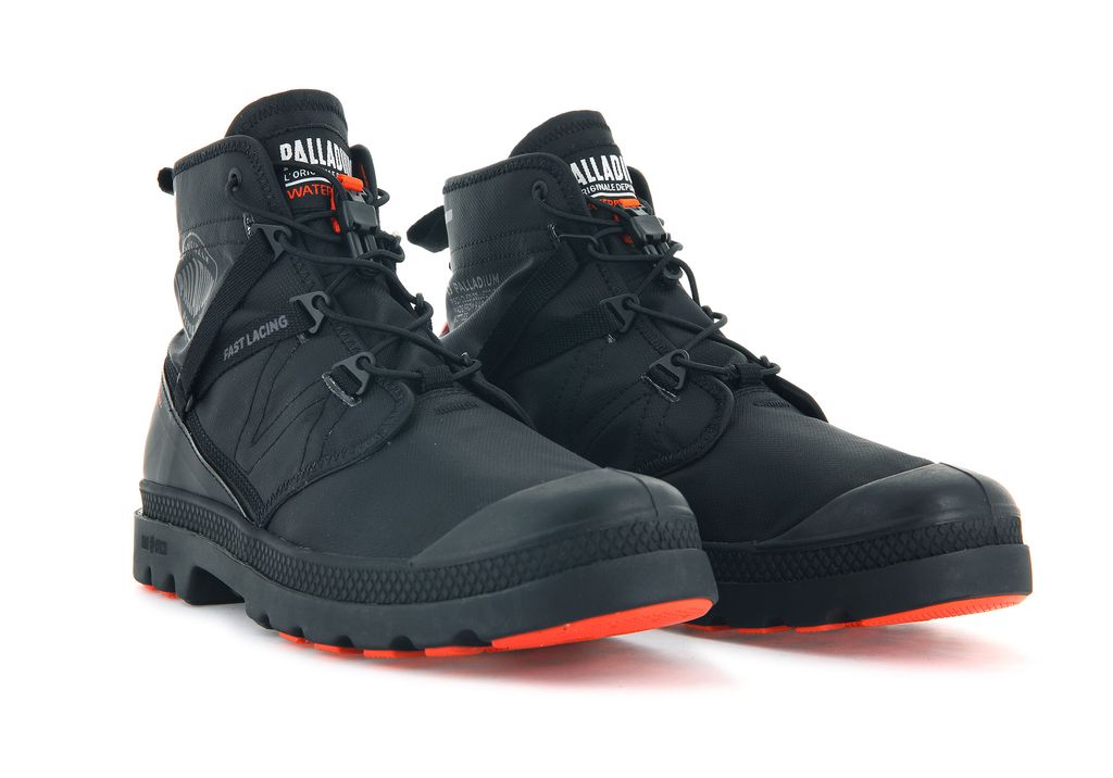 Kids' Palladium Pampa Travel Lite+ Waterproof Boots Black / Black | PVME-17908