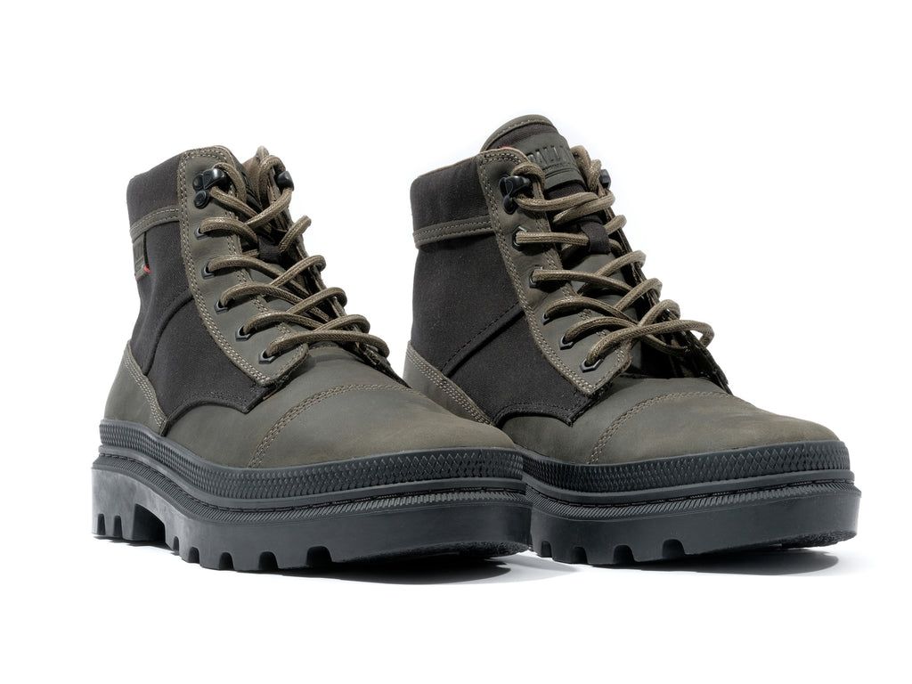 Men Palladium Pallatrooper Rough Boots Black / Olive | FOSB-39701