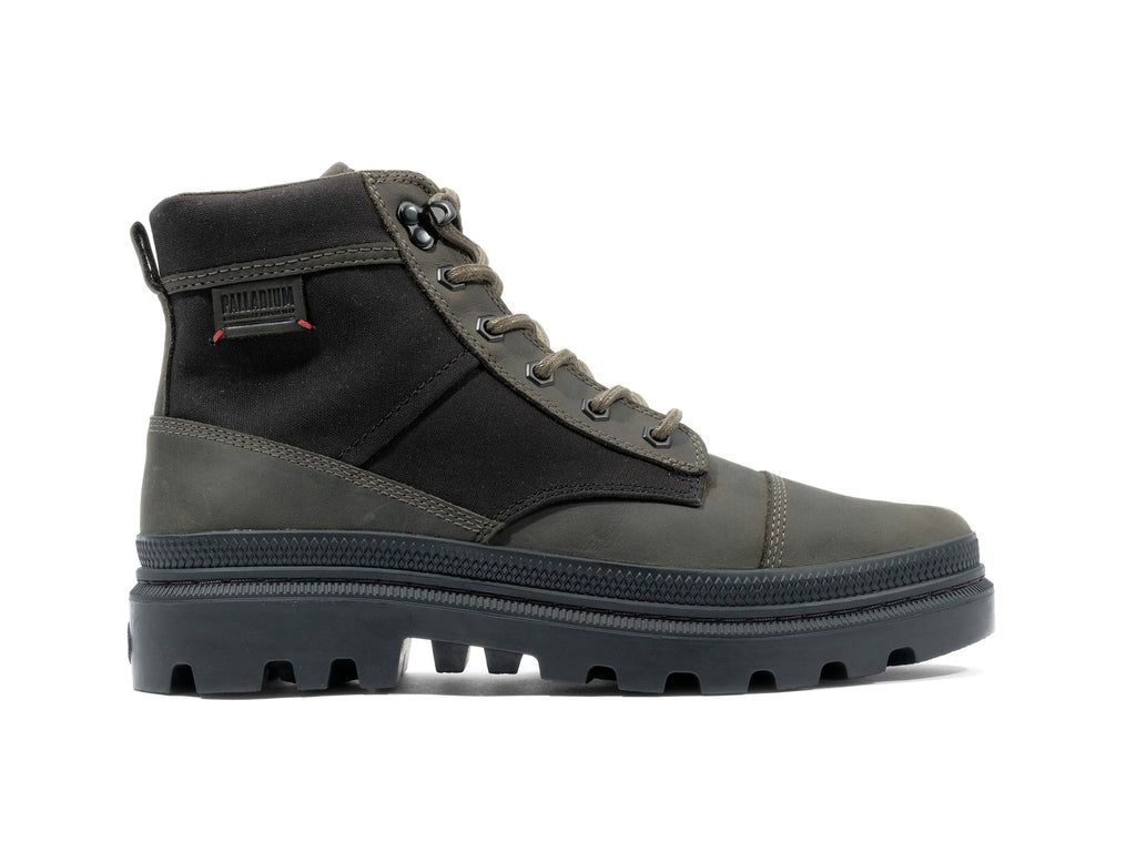 Men Palladium Pallatrooper Rough Boots Black / Olive | FOSB-39701