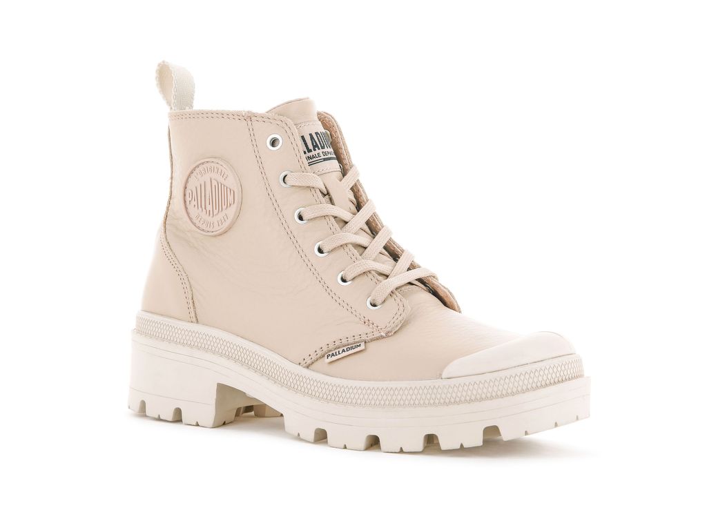 Women Palladium Pallabase Leather Boots Beige | LHIR-06849