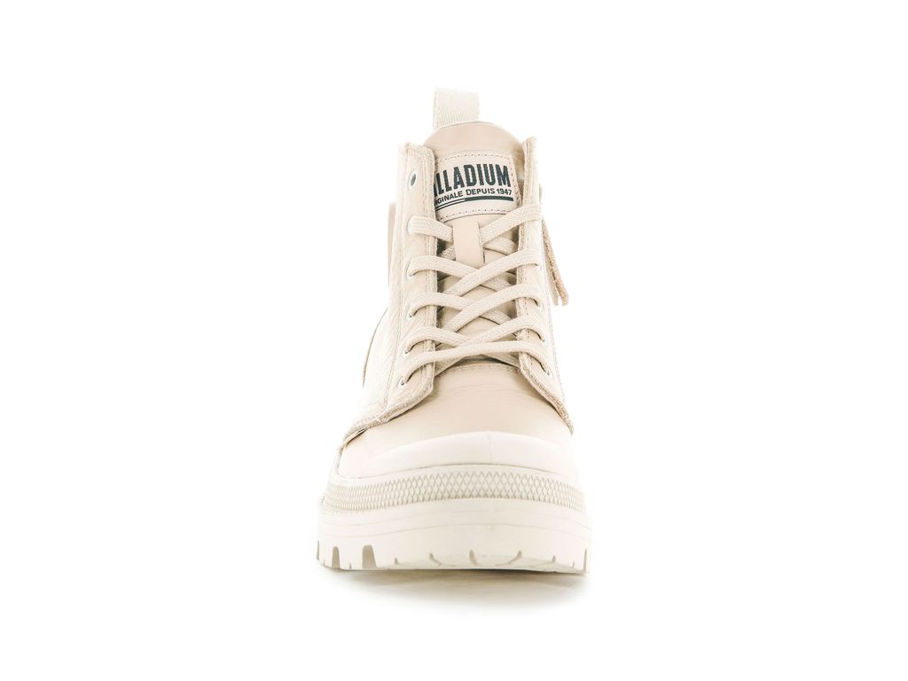 Women Palladium Pallabase Leather Boots Beige | LHIR-06849