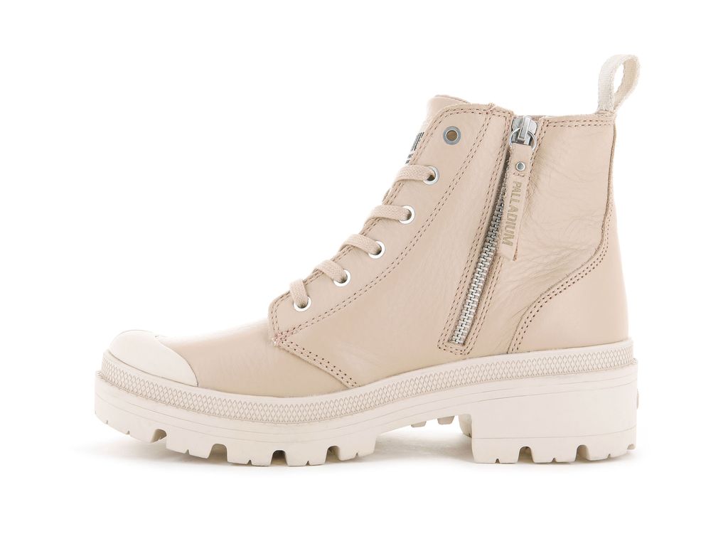 Women Palladium Pallabase Leather Boots Beige | LHIR-06849