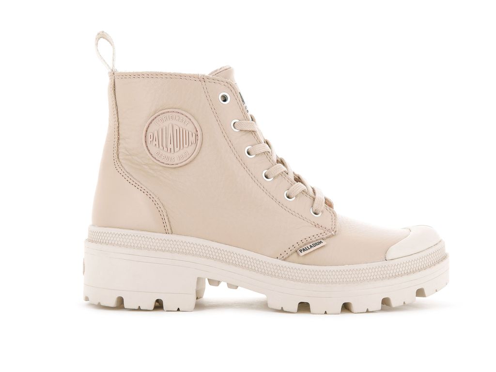 Women Palladium Pallabase Leather Boots Beige | LHIR-06849