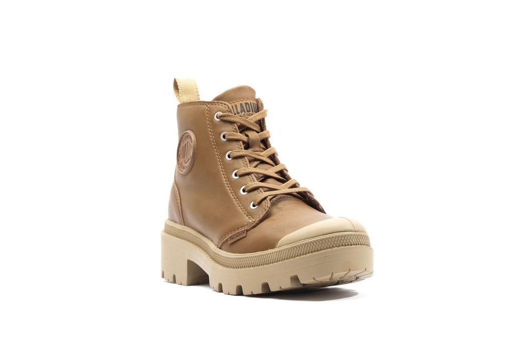 Women Palladium Pallabase Leather Boots Brown | XWKE-10386