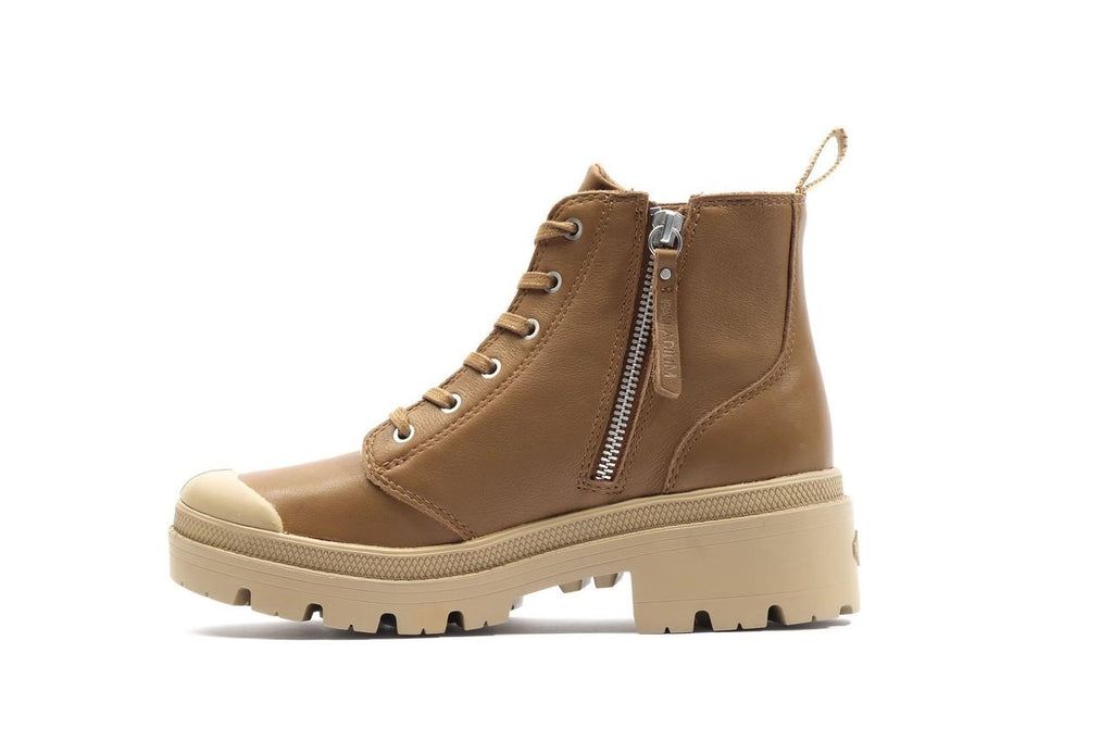 Women Palladium Pallabase Leather Boots Brown | XWKE-10386