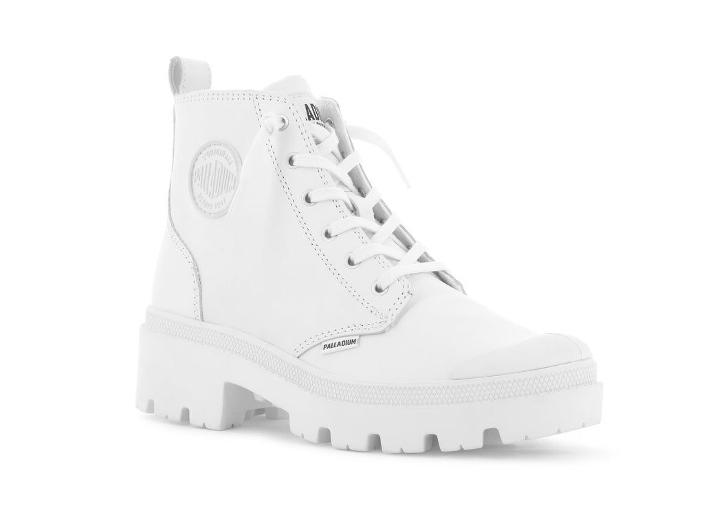 Women Palladium Pallabase Leather Boots White / Black | AHSP-03264