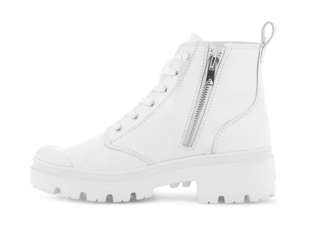 Women Palladium Pallabase Leather Boots White / Black | AHSP-03264