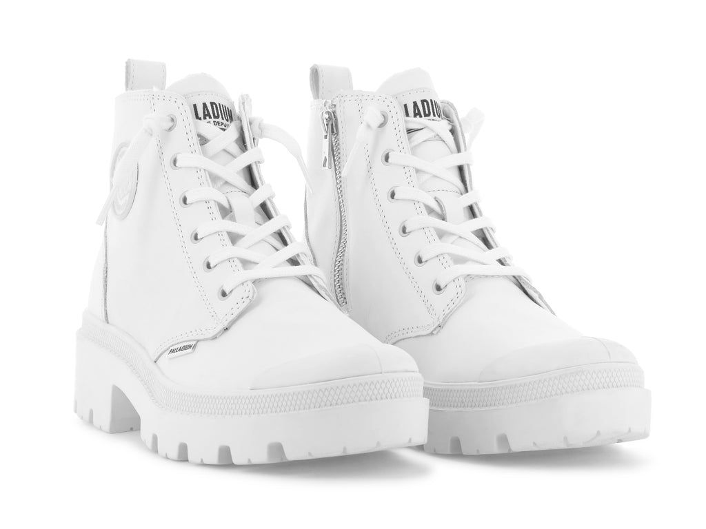 Women Palladium Pallabase Leather Boots White / Black | AHSP-03264