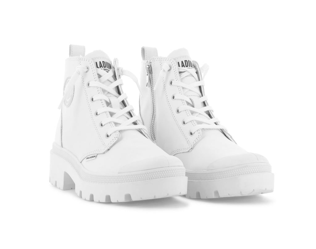 Women Palladium Pallabase Leather Boots White / Black | AHSP-03264
