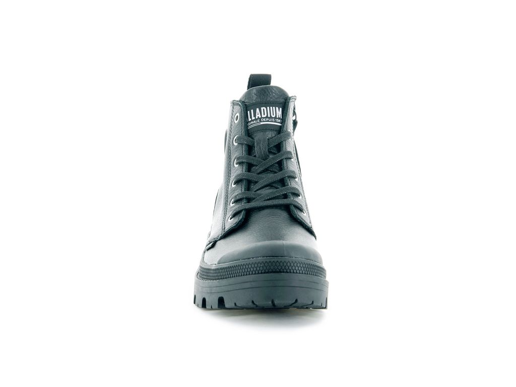 Women Palladium Pallabase Leather Boots Black / Black | VPIC-48759