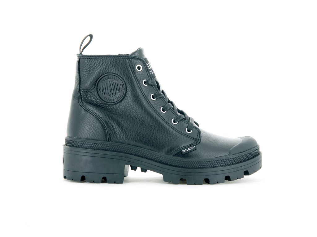 Women Palladium Pallabase Leather Boots Black / Black | VPIC-48759