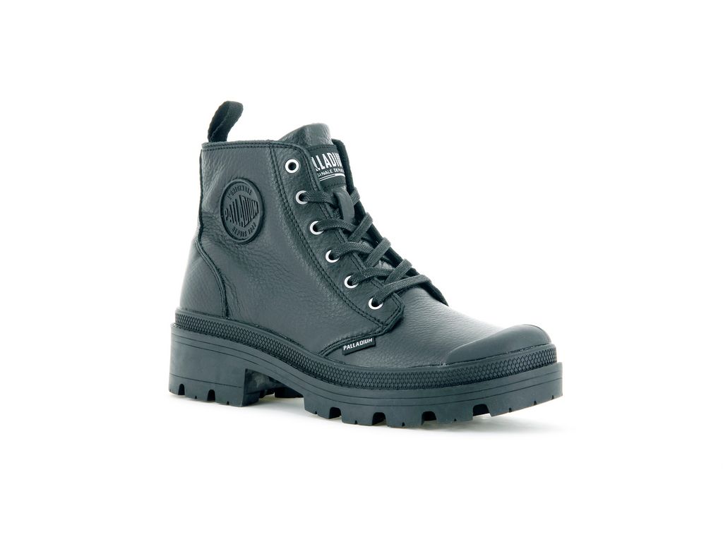 Women Palladium Pallabase Leather Boots Black / Black | UVZN-87604