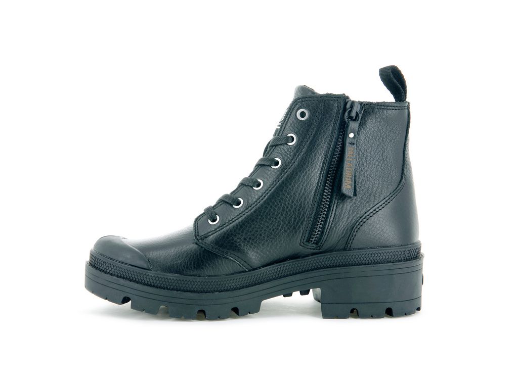 Women Palladium Pallabase Leather Boots Black / Black | UVZN-87604