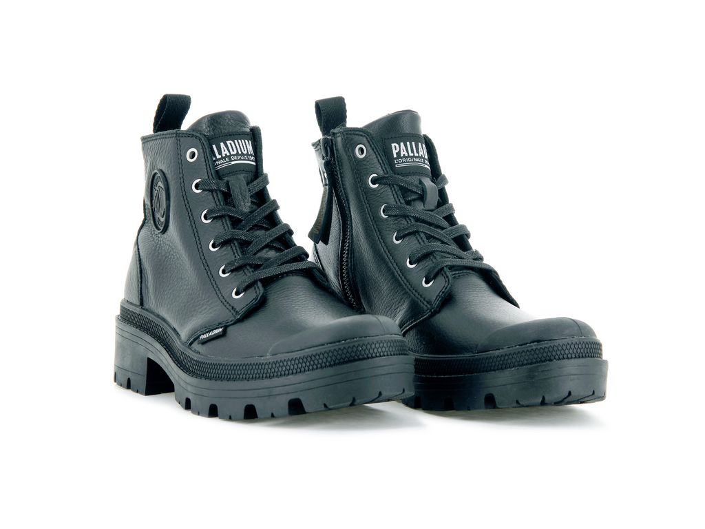 Women Palladium Pallabase Leather Boots Black / Black | UVZN-87604