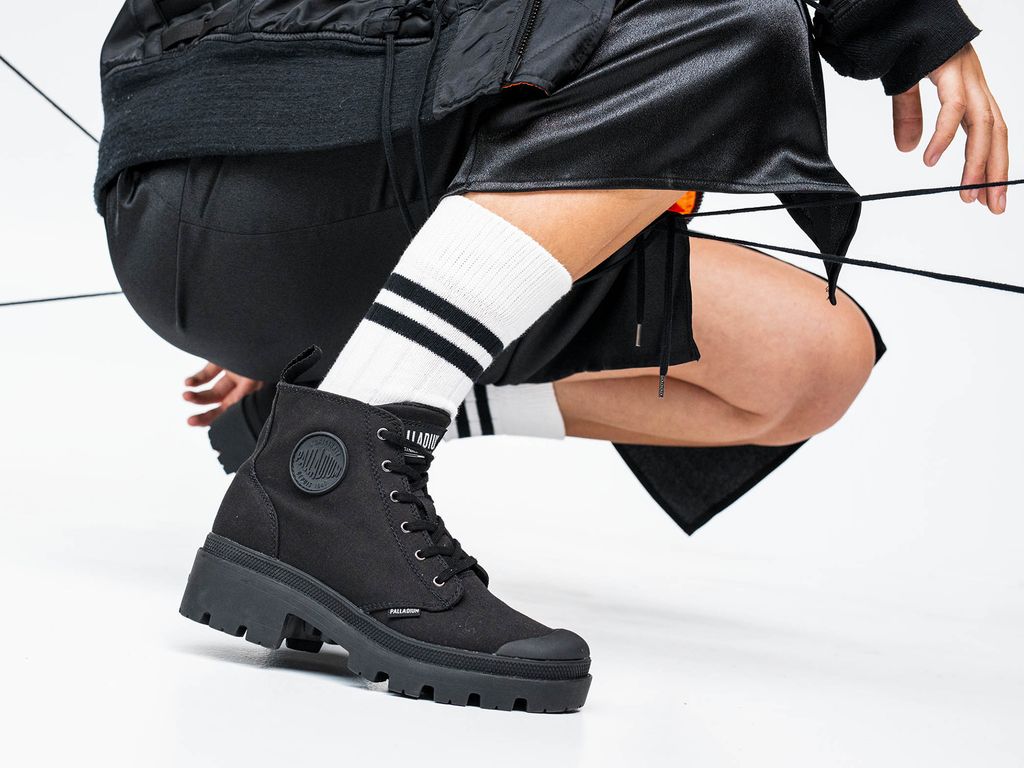 Women Palladium Pallabase Twill Boots Black / Black | RFDI-09673