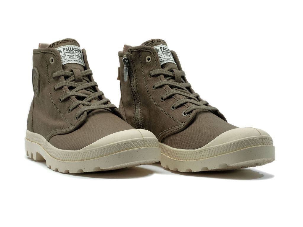 Women Palladium Pampa Hi Zip Organic Boots Green | YQRV-81403