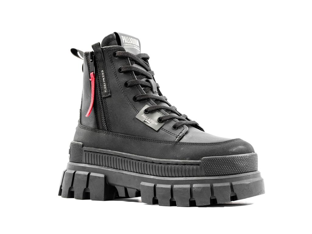 Women Palladium Revolt Boot Zip Leather Boots Black / Black | JEBL-86957