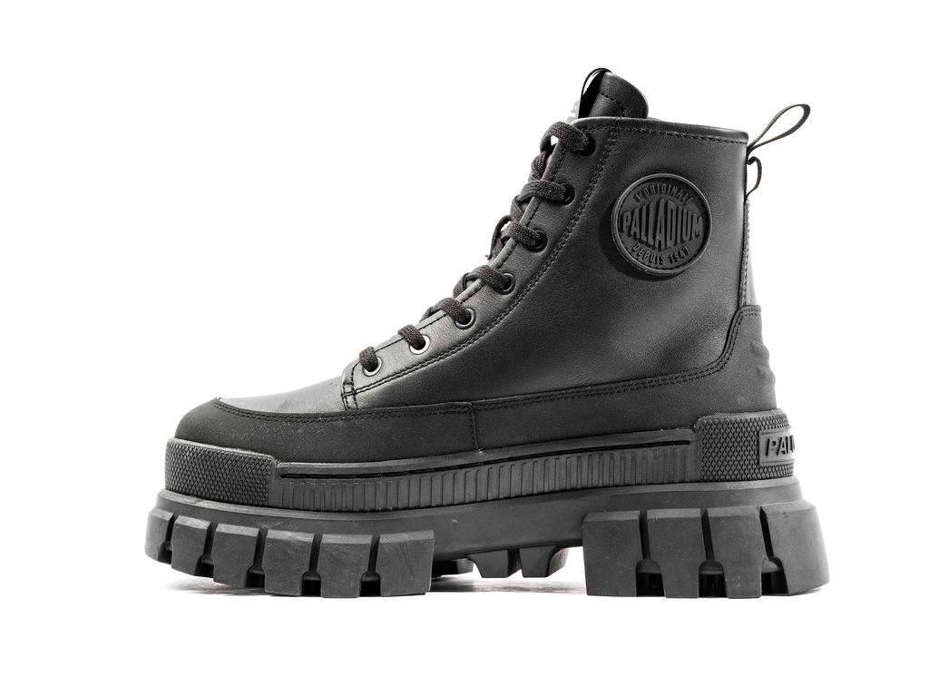 Women Palladium Revolt Boot Zip Leather Boots Black / Black | JEBL-86957