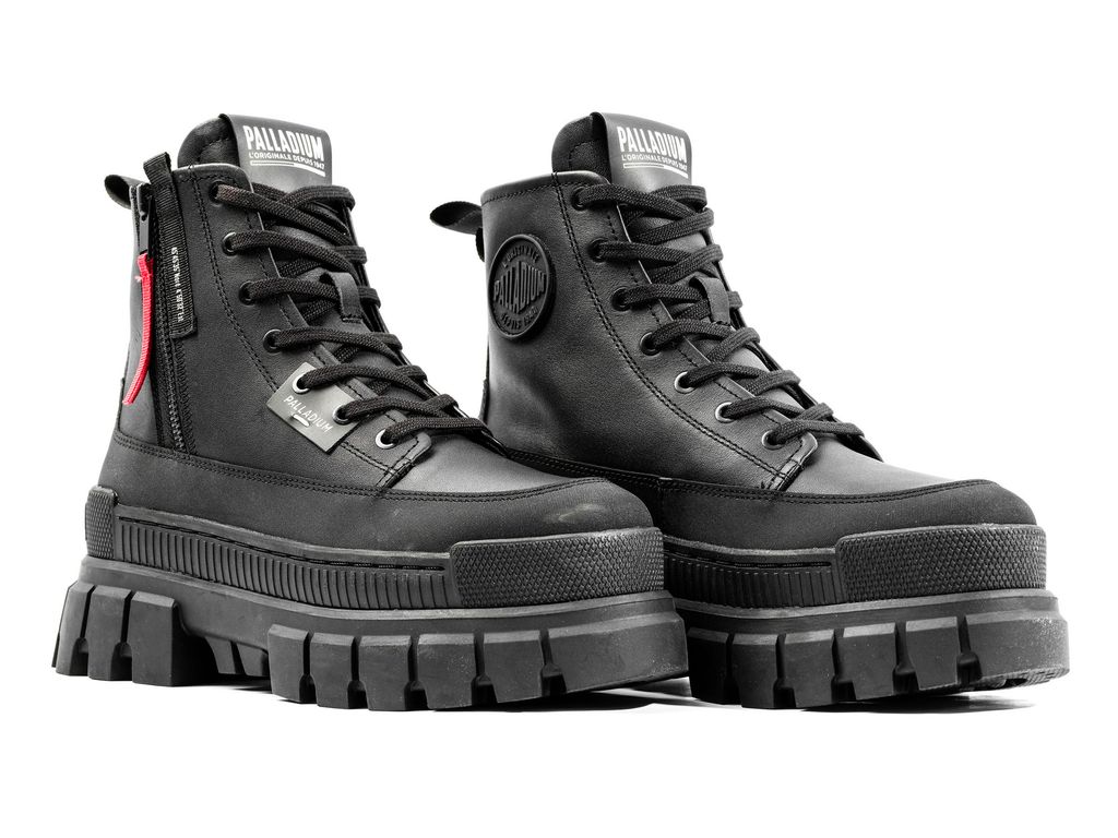 Women Palladium Revolt Boot Zip Leather Boots Black / Black | JEBL-86957